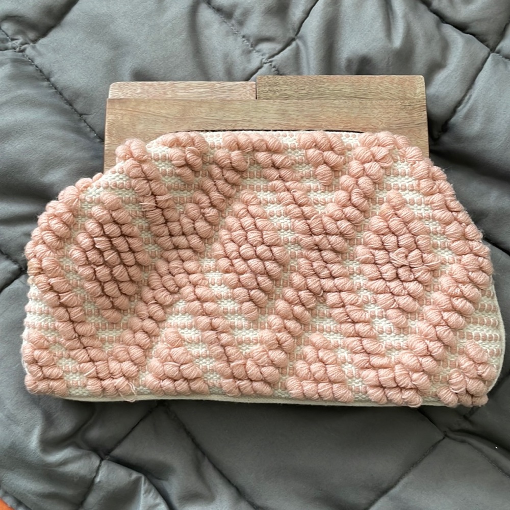 Crochet and wooden handle clutch